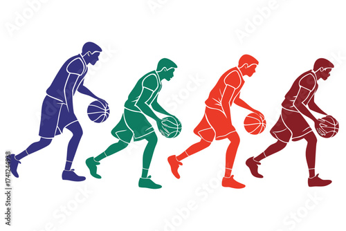set of Basketball dribbling silhouette vector isolated on white background