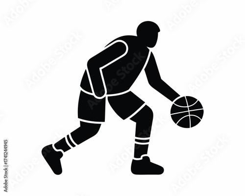 Basketball dribbling silhouette vector isolated on white background