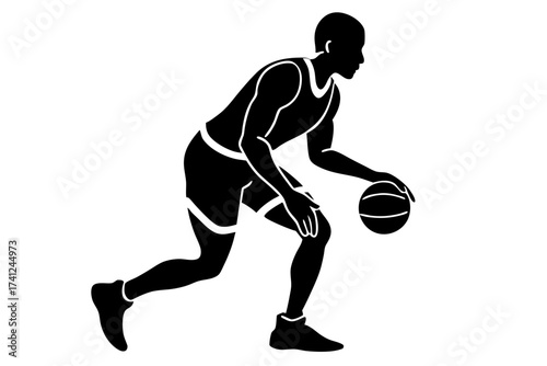 Basketball dribbling silhouette vector isolated on white background
