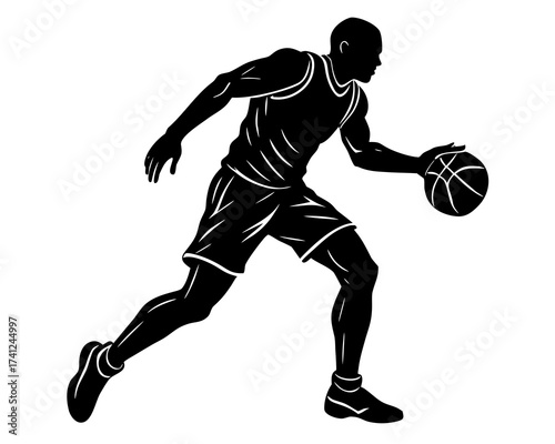 Basketball dribbling silhouette vector isolated on white background