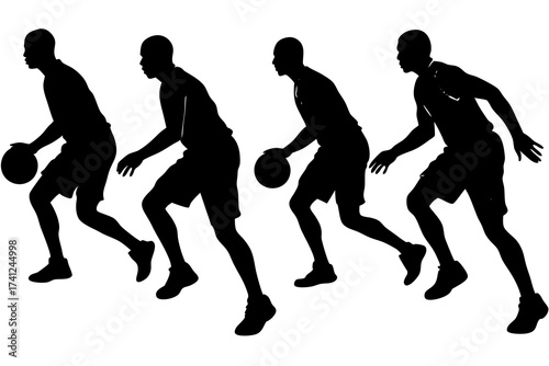 set of Basketball dribbling silhouette vector isolated on white background