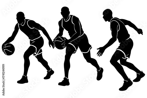 set of Basketball dribbling silhouette vector 