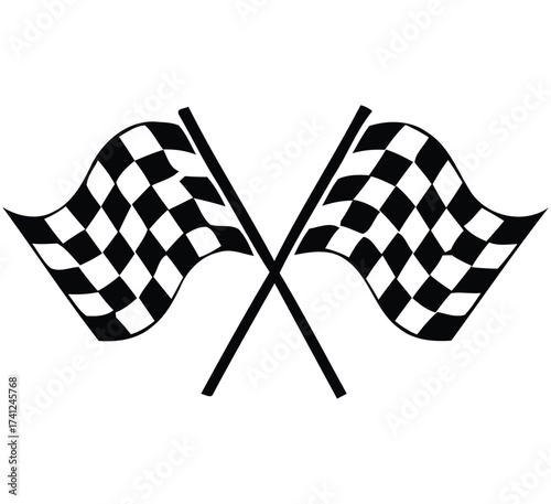 Two crossed checkered flags waving in the wind a symbol of racing and competition on a white background vector illustration