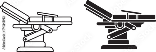 Illustration of an medical operation  table icon, depicting a medical bed with adjustable sections, the image represents medical examination, treatment, and healthcare equipment on