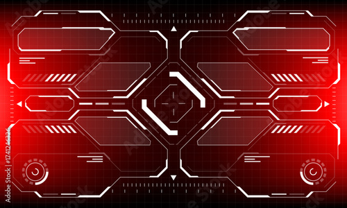 HUD sci-fi interface screen view white circular geometric design virtual futuristic technology creative display on red vector