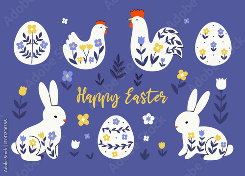 A set of graphic elements for Easter celebrations. Vector graphics.