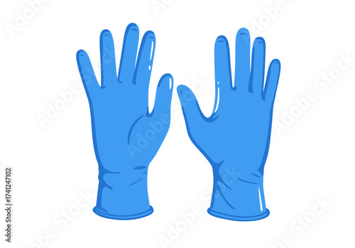 Pair of blue medical examination gloves isolated on white background.