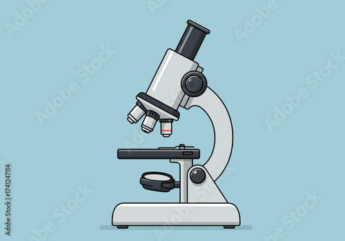 Detailed illustration of a scientific microscope for laboratory research.
