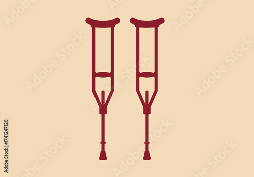 Simple vector illustration of two red medical crutches.