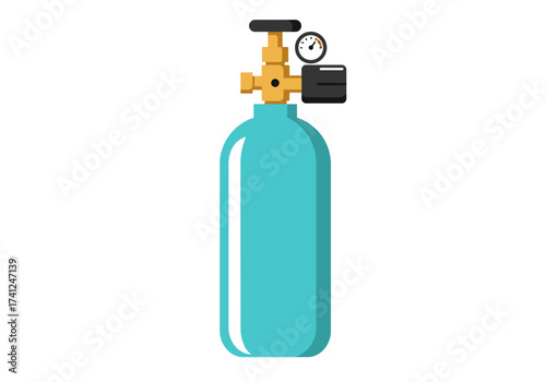 Oxygen Tank Illustration with Valve and Pressure Gauge.