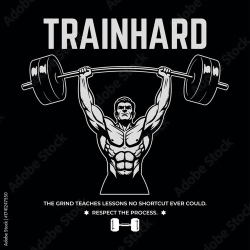 TrainHard Overhead Press Motivation T-Shirt Streetwear design