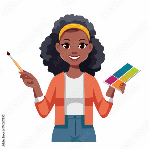 Smiling woman artist with paintbrush and palette