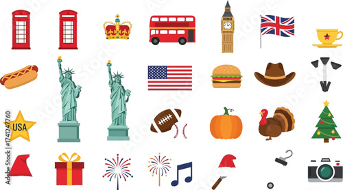 Iconic cultural symbols collection for travel and holiday designs