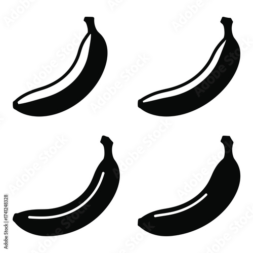 Four black silhouette bananas isolated graphic design element for healthy food concepts silhouette