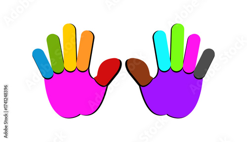Colorful ten finger hand print in cartoon vector