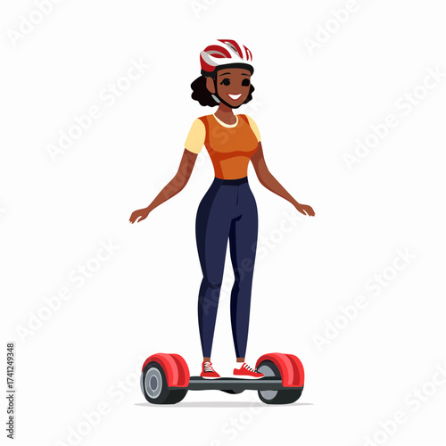 Woman riding self-balancing scooter with transparent background