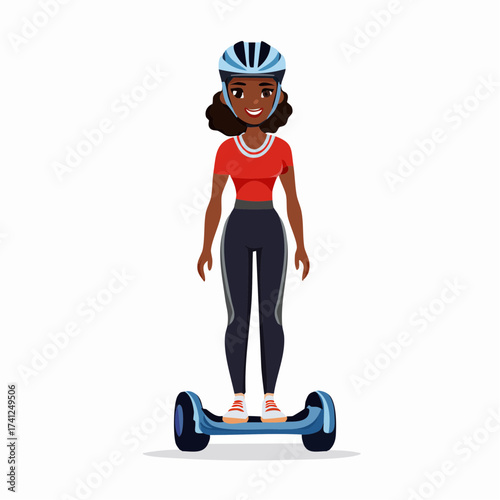Woman riding a hoverboard with transparent background