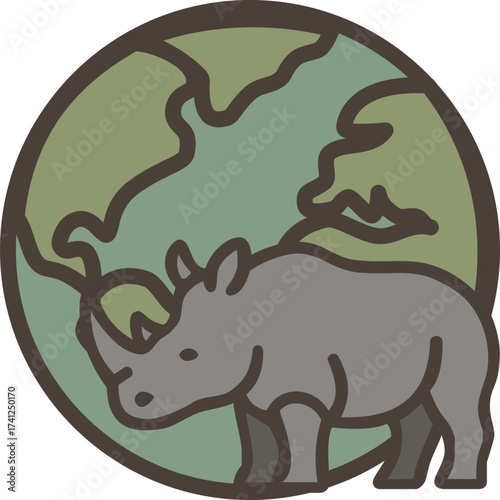 World Rhino Day vector flat design illustration. Illustration of Rhinoceros in Front of Earth