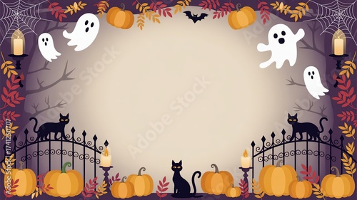 hires for Halloween background and presentation 16 9 size with items and decoration with gifts, accessories and bats pumpkin Candles Ghost 