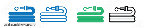 Illustration of a garden hose, a flexible tube used to convey water for gardening, cleaning, and other purposes, often found coiled for easy storage