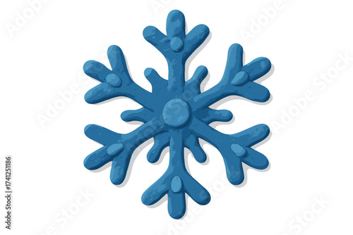 Blue plasticine snowflake for Christmas decoration. Handmade winter holiday symbol. Cute childish clay art icon. Isolated 3D render for festive design and crafts for children.