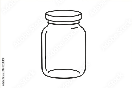 Empty glass jar with lid vector icon. Line art illustration for canning, food storage, and preservation. Kitchen container symbol. Isolated outline drawing for design.