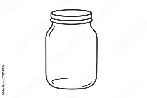 Glass Mason jar vector line art. Minimalist outline icon for canning, preserving jam, or kitchen storage. Empty container concept for homemade food, DIY crafts, and pickling.