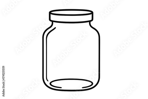 Empty glass jar line art icon. Vector illustration for food storage and preservation. Minimalist outline drawing of a canning jar container. Isolated graphic for design.