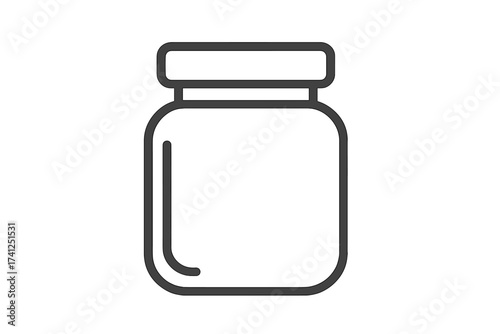 Glass jar outline icon. Minimal vector illustration of an empty container. Simple line art for food storage, preserving, and canning. Isolated kitchenware symbol for web and app.