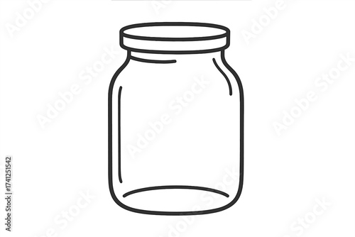 Glass jar isolated linear symbol. Thin line vector cartoon illustration for food storage. Empty mason jar for preserving, canning, jam, honey. Kitchen container packaging icon.