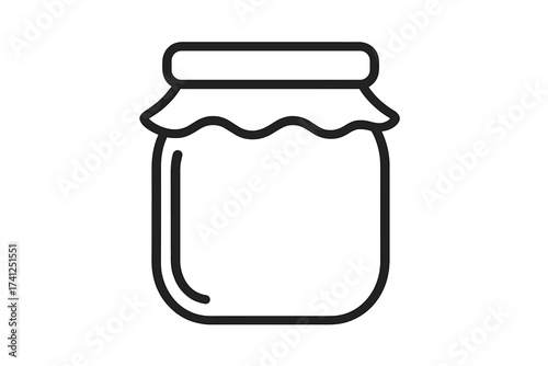Glass jam jar outline icon. Vector symbol for homemade preserves, canning, and food storage. Minimalist line art illustration for website, app, UI, and UX design.