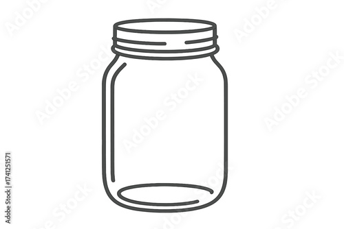 Glass mason jar vector line icon. Empty canning jar for preserves, jam, jelly. Kitchen container for homemade food storage. Rustic DIY craft pictogram. Isolated outline drawing.