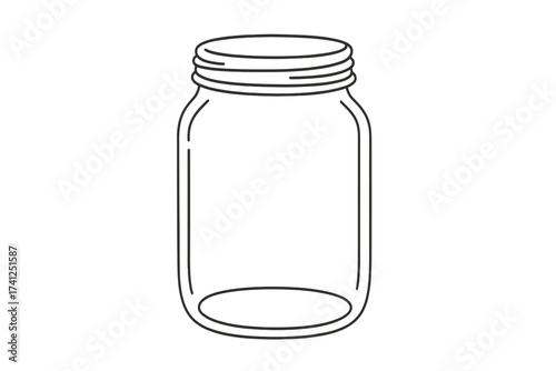 Glass mason jar line icon vector. Simple empty canning jar outline symbol. Concept for preserving, homemade food, kitchen storage, DIY craft. Minimalist doodle illustration.