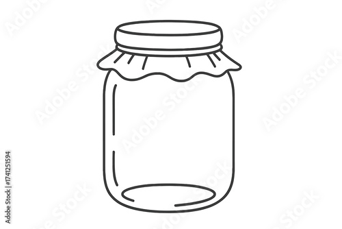 Glass jar line art vector icon. Empty container for jam, preserves, pickles. Kitchen canning, homemade food storage. Reusable eco friendly packaging. Simple outline illustration.