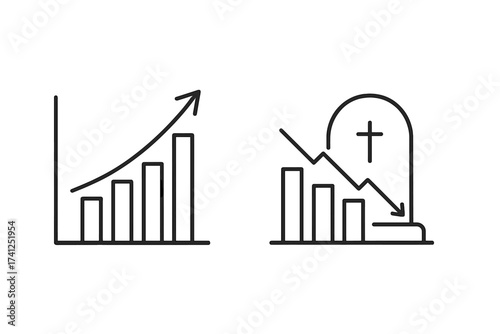 Mortality rate trends analysis line icon. Death rate statistics graph going up and down. Vector illustration of health data chart. Success growth and failure decline concept.