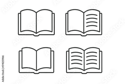 Book line icon set. Open book vector illustration. Concept of reading, literature, library, education, learning, knowledge. Simple outline pictogram for UI, web, app design.