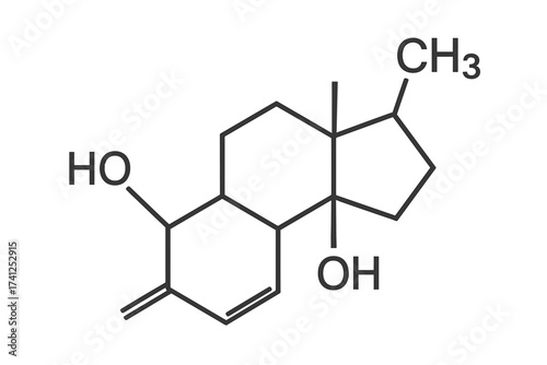 Vector thin line icon of Dihydrotestosterone molecular structure, chemical formula C19H30O2, transparent background, DHT hormone vector illustration, steroid hormone skeleton