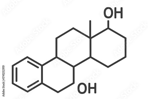 Vector thin line icon of estrogen molecular structure, chemical formula illustration, transparent background, hormone molecule diagram, biochemical concept design