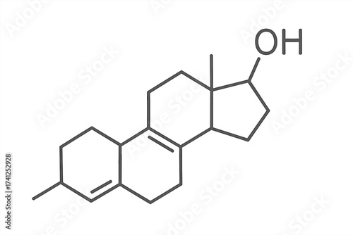 Estrogen molecular structure vector thin line icon, chemical formula illustration, female hormone symbol, scientific steroid hormone diagram, transparent background