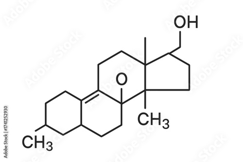 Dihydrotestosterone molecular structure vector illustration. Thin line chemical formula of DHT hormone, transparent background, steroid hormone, androgen molecule, scientific design