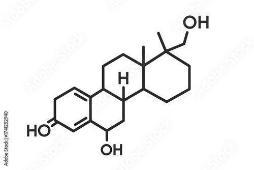 Cortisol molecular structure vector illustration. Thin line chemical formula icon of cortisol hormone with transparent background. Biochemistry medical science concept graphic.