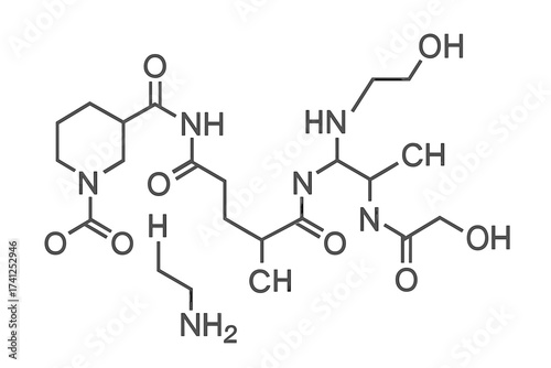 Oxytocin molecular structure vector illustration, thin line chemical formula icon, transparent background, hormone neurotransmitter diagram, ordered set graphic for medical and scientific use