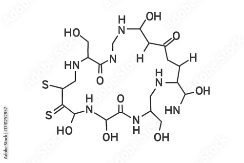Oxytocin molecular structure vector icon, thin line chemical formula illustration, hormone peptide cycle with transparent background for medical and science design