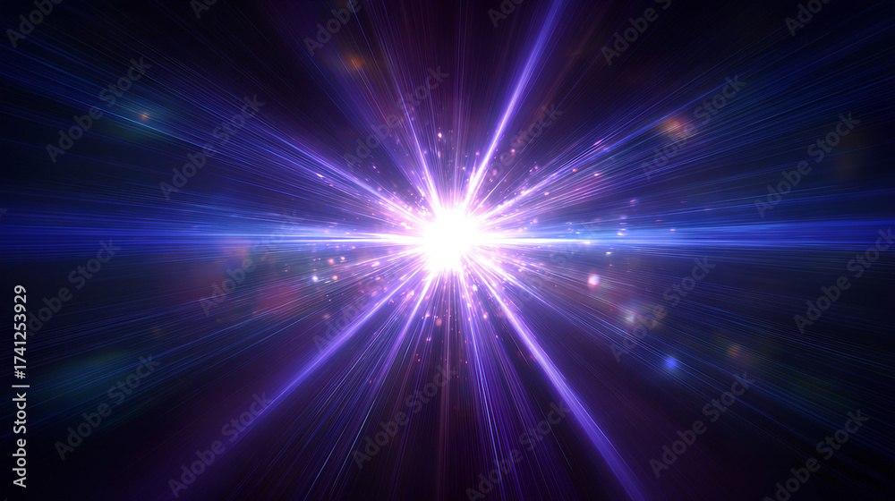 Fototapeta premium Purple Glowing Light Star. Lens Flare. explodes bright blue light.