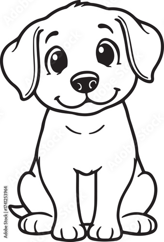 Cute puppy icon in black line style with expressive face and floppy ears for kids, pets, and playful design themes