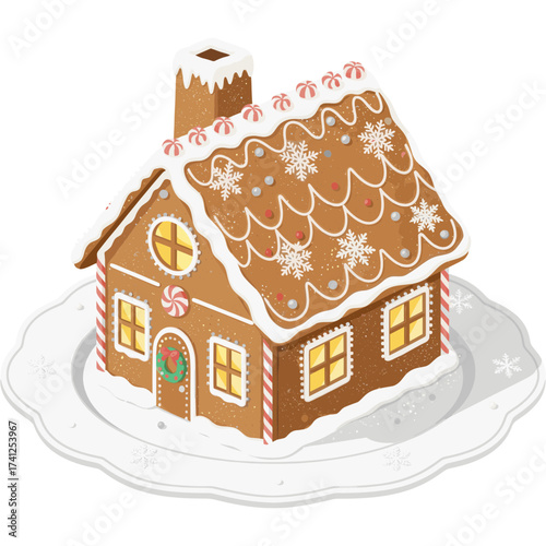 Christmas Sweet Gingerbread House Vector Illustration with Transparent Background
