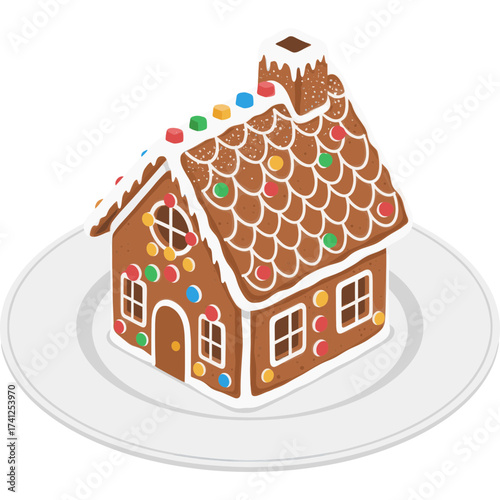 Gingerbread House Christmas Vector Icon with Transparent Background