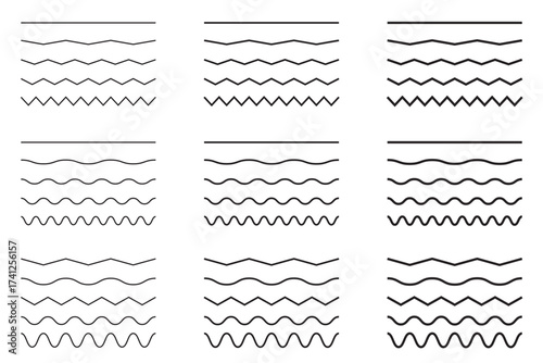 Editable zigzag line pattern with seamless wave texture. Flat vector illustration isolated on white background.