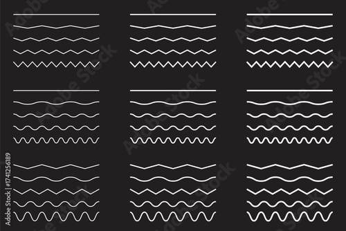 Editable zigzag line pattern with seamless wave texture. Flat vector illustration isolated on white background.