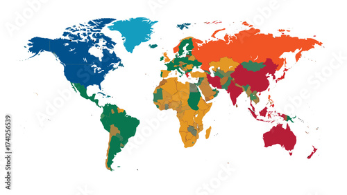 Geography, Continents, and Cultures in Vibrant Colors - Digital Illustration